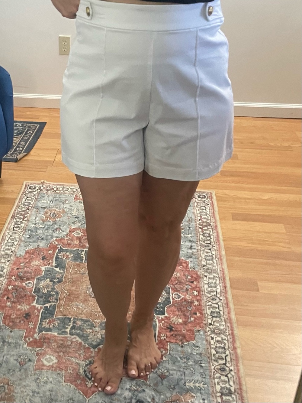 INC International Concepts White High-Waist Shorts with Gold Buttons